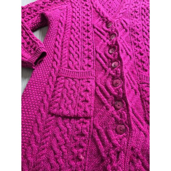 Aran Crafts Womens XL Cardigan Sweater Irish Knit 100% Merino Wool Pink - Picture 6 of 8